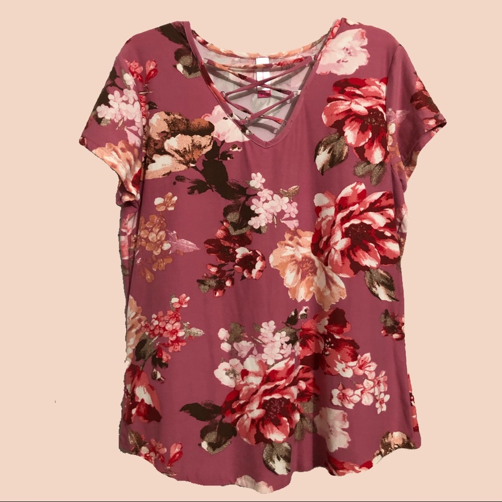 Pink floral blouse